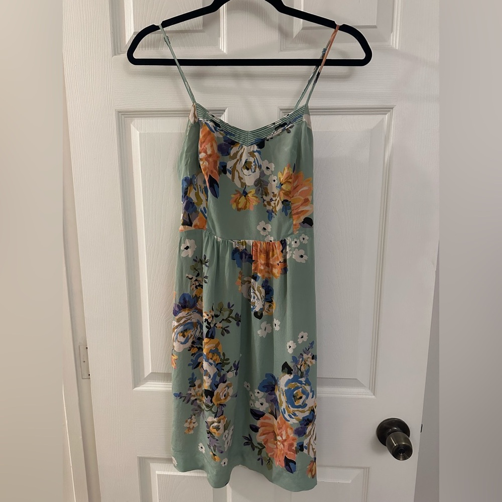 Moulinette Soeurs Floral Dress in Green and Orange 100% Silk